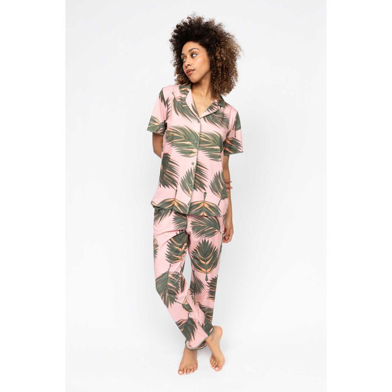 Cyberjammies Salmon Pink Leaf Printed Jersey Pyjama Bottoms image number 2